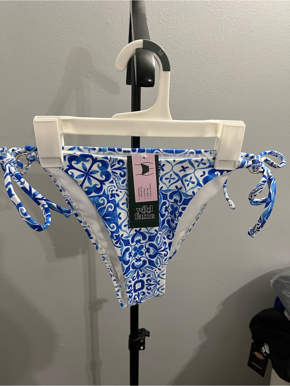 wild fable Blue and White Tile-Print Side-Tie Bikini Bottom